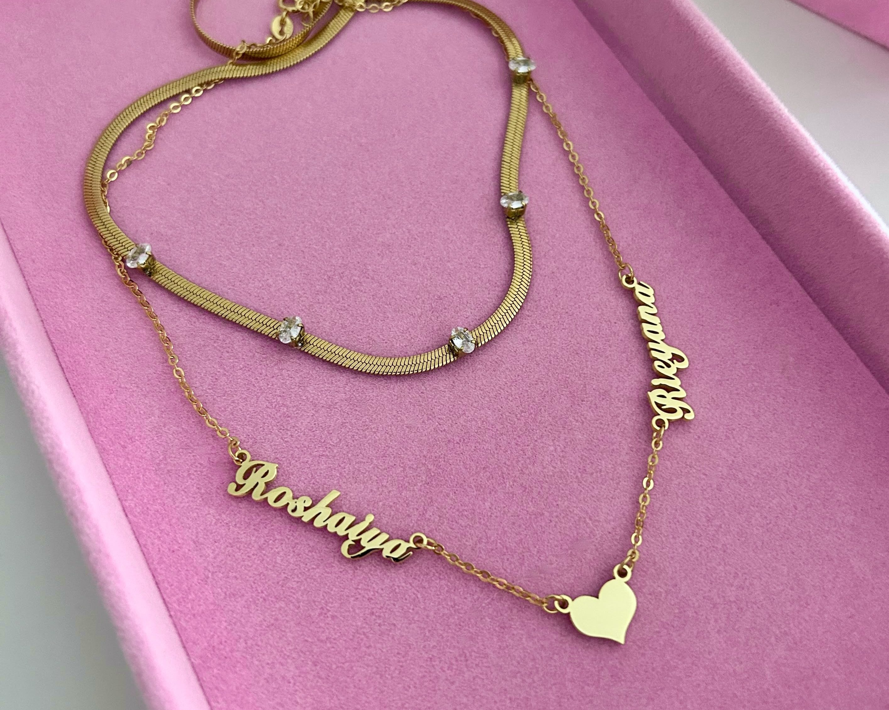 Personalised Two Names and Heart Pendant Necklace - Image 2